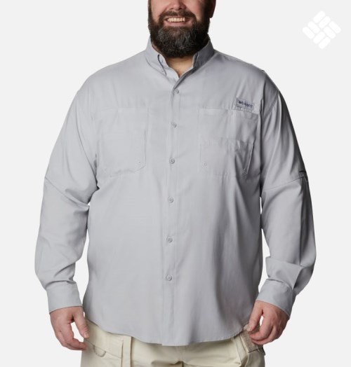 Men's Columbia PFG Tamiami II Long Sleeve Shirts Light Grey | Plus Size CA-J345C